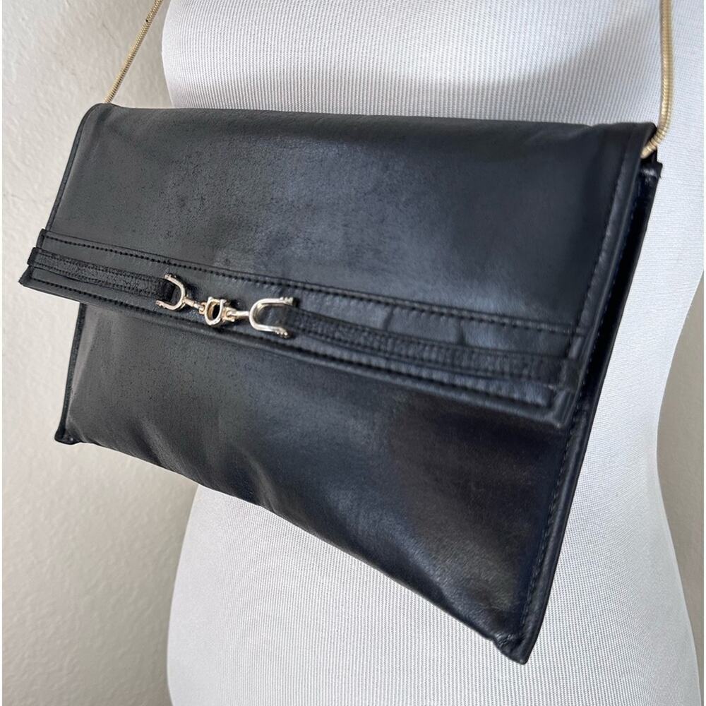 Maryann Rosenfeld Vintage 1980s Shoulder Black Leather Purse - Picture 2 of 12